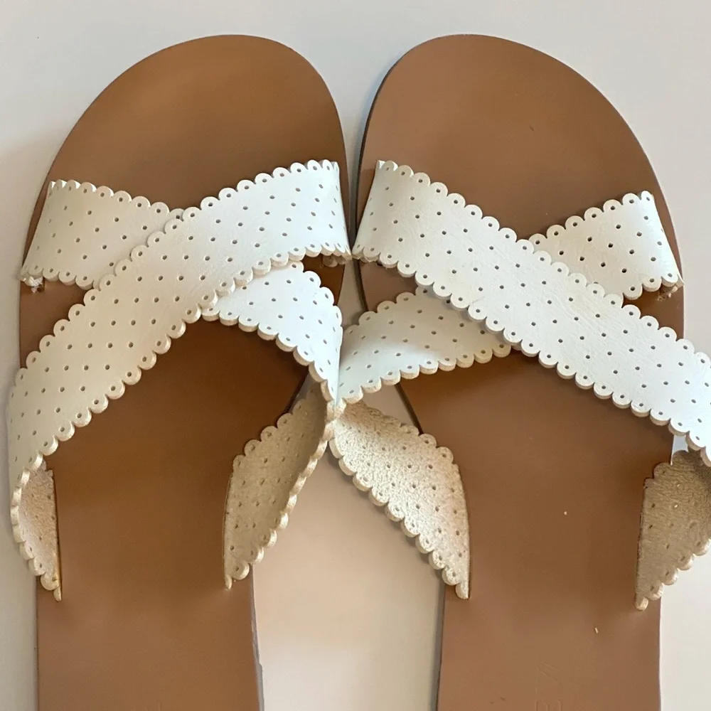 J. Crew White Leather Cross Strap Slide Sandals - Picture 2 of 8